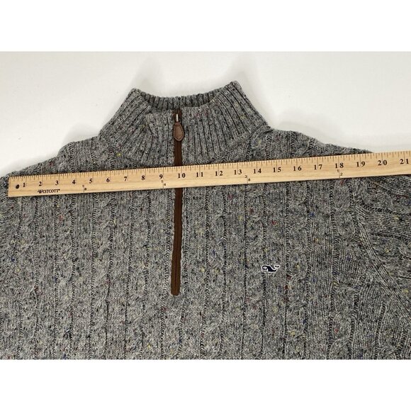 Vineyard Vines Sweater Mens XXL Quarter Zip Cable Knit Wool Blend Flecked Gray - Picture 15 of 16